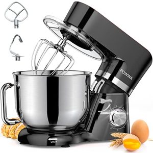 Stand Mixer, POWWA 6.5 Quart Electric Mixer, 6+1 Speed 660W Tilt-Head Kitchen Food Mixers with Whisk, Dough Hook, Mixing Beater & Splash Guard for Baking, Cake, Cookie, Kneading, ETL Certified (Black)