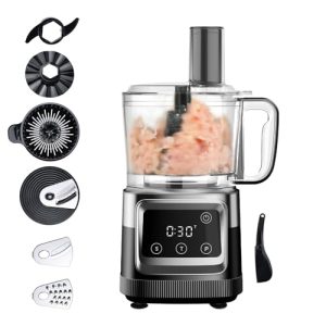 Davivy Food Processor 8 CUP,Advanced Time Scheduling & Speed Control,8-IN-1 Juicing,Chopping,Doughing,Emulsifying,Slicing,Shredding and French Fry Cutting,for Home Use,600W,Black