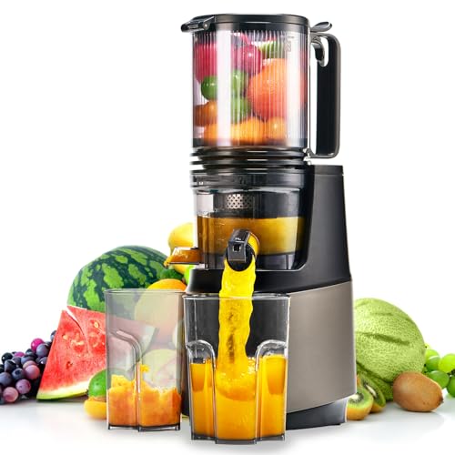 ATSENT Cold Press Juicer,Slow Masticating Juicer Machines with 5.3″ Large Feed Chute for Most Fruits and Vegetables,Easy to Clean Lemon Orange Juicer with 250W Motor and High Juice Yield,BPA Free