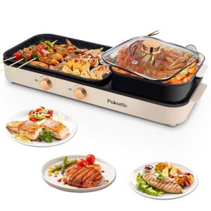 Hot Pot with Grill, Korean BBQ Grill 2 in 1 Hotpot Pot Electric, 1500W Non-Stick Cooking Removable Plate, Temperature Control for Indoor Grill for Korean BBQ, Hot Pot and Soup