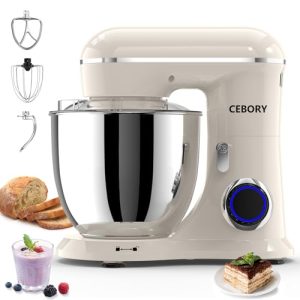 CEBORY 3-IN-1 Electric Stand Mixer, 6.5QT Bowl 660W 10-Speed Kitchen Mixer, Household Food Mixers include Dough Hook, Beater and Whisk, Bread Cake Mixer for Baking and Most Home Cooks, Almond Cream