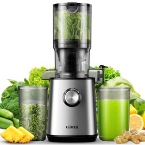 GDOR Cold Press Juicer with 4.25” Feed Chute, Masticating Juicer Machines Fits Whole Fruits and Vegetables, Self Feeding Slow Juicer with Low Noise, Easy to Clean, Silver