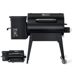 KingChii Portable Electric Wood Pellet Grill & Smoker with Foldable Legs, 456 SQ.IN Grill Capacity, with PID Temperature Control (180-425°F) for Backyard Camping Bake and Roast, Black