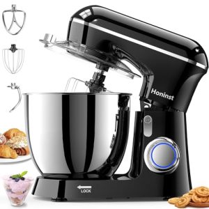 Honinst Stand Mixer, 6.5QT 10-Speed 660W Tilt-Head Electric Stand Mixer, 3-In-1 Kitchen Mixer with Bowl, Dough Hook, Whisk and Beater, Food Mixer for Baking, Cake and Most Home Cooks, Black