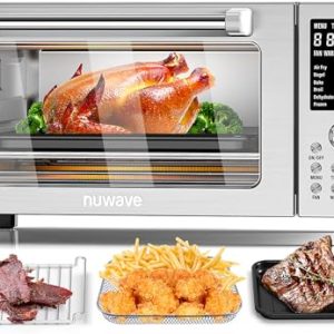 Nuwave Bravo Pro Smart 21QT Toaster Oven Air Fryer Combo, Convection Oven Countertop, 12 functions all in 1, with even & quick crisp technology, 50-450°F, 1800W, Stainless Steel