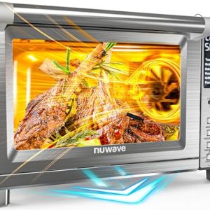 Nuwave Bravo XL Pro Air Fryer Toaster Oven with Grill Combo, 2024 New Ultra-Fast Convection System, 35% Crispier, 2X More Even, 142 Presets, 50-500F, Smarter Probe, PFAS Free, 30QT, Stainless Steel