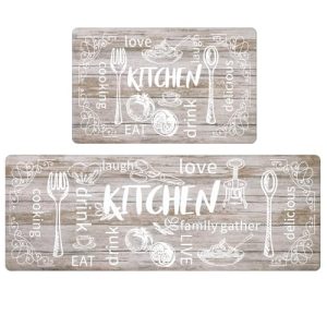 HEBE Anti Fatigue Kitchen Rug Set of 2 Non Slip Cushioned Kitchen Mats for Floor Waterproof Comfort Kitchen Rugs and Mats Farmhouse Chef Mats Floor Carpet for Sink,Laundry Room