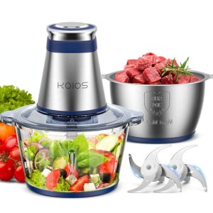 KOIOS Food Processor, 500W Electric Food Chopper with 2 Bowls (8 Cup+8 Cup) & 2 Bi-Level Blades&, Small Electric Grinder Meat Processor for Nuts, Meat, Onion, Garlic, Baby Food, Blue