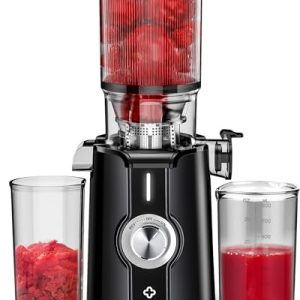 Rush Clear Slow Masticating Juicer Machines, Cold Press Juicer with No-Prep 4.35″ Feed Chute Fit Whole Fruits & Vegetables Juicer Machine Easy to Clean, LINKChef 42oz Capacity, 200w, Blackout