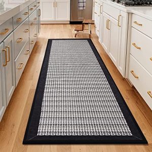 Cognitixx Kitchen Rugs, Non Skid Washable Kitchen Floor Rug Absorbent Kitchen Mats, Large Runner Rugs with Rubber Backing, Durable Woven Floor Mats for Kitchen, Farmhouse, Hallway (20″ x 70″, Black)