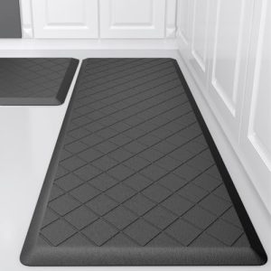 WEZVIX Cushioned Kitchen Mat 2 PCS, Anti Fatigue Kitchen Rugs, Heavy Duty Kitchen Rugs and Mats Non-Skid, Ergonomic Comfort Foam Kitchen Floor Mat for Home, Office, Sink, Laundry – Black