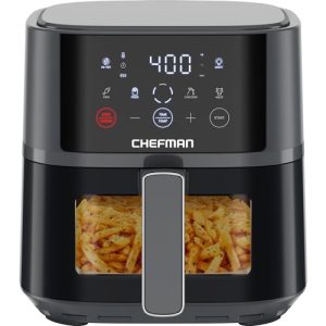 Chefman Air Fryer – 4 QT Compact Airfryer for Quick & Easy Meals, Features Hi-Fry Technology for Extra Crisp, Easy-View Window, Touch Controls with 4 Presets, Nonstick & Dishwasher Safe Basket – Grey