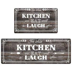 SPEPLA Kitchen Mats and Rugs Set of 2, Rustic Woodgrain Design Non Slip Cushioned Standing Mat for Kitchen，Floor