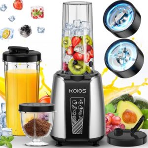 KOIOS Smoothie Blender, Max 1000w Personal Blender for Shakes and Smoothies, 12Pcs Coffee Grinder and Countertop Blenders Combo for Kitchen, Portable Smoothie Blenders with 2×22 oz To-Go Cups, Non-BPA