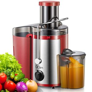 QCen Juicer Machine, 500W Centrifugal Juicer Extractor with Wide Mouth 3” Feed Chute for Fruit Vegetable, Easy to Clean, Stainless Steel, BPA-free (Red)