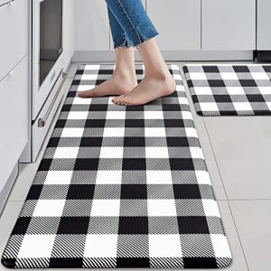 MAYHMYO 2 PCS Anti Fatigue Rugs Non Skid Waterproof Floor Mat Cushioned Black and White Farmhouse Comfort Standing Kitchen Mats for Floor, House, Sink, Office