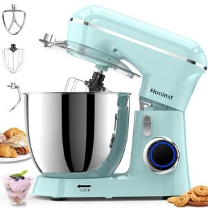 Honinst Stand Mixer, 6.5QT 10-Speed 660W Tilt-Head Electric Stand Mixer, 3-In-1 Kitchen Mixer with Bowl, Dough Hook, Whisk and Beater, Food Mixer for Baking, Cake and Most Home Cooks, Blue