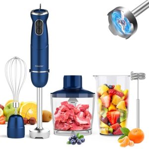 Immersion Blender Handheld 5 in 1 Hand Blender, 1000W Hand Mixer Stick, BPA-Free 12 Speed Handheld Blender 304 Stainless, Beaker, Chopper, Whisk and Milk Frother, Soup, Smoothies, Baby Food, Sauce