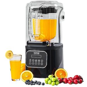 VEVOR Professional Blender with Shield, Commercial Countertop Blenders, 68 oz Glass Jar Blender Combo, Stainless Steel 9 Speed & 5 Functions Blender, for Shakes, Smoothies, Peree, and Crush Ice, Black