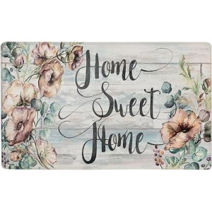 Home Dynamix Cozy Living Home Sweet Home Floral Runner Anti-Fatigue Kitchen Mat, Non-Slip Floor Mat, Padded Standing Desk Mat, Grey/Blue, 17.5″x30″