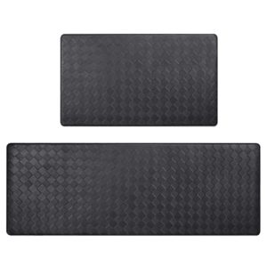 CRUGLA 2 Piece Black Kitchen Rugs Cushioned Anti Fatigue Mat, Thick Comfort Kitchen Mats for Floor, Waterproof Standing Mats for Bathroom, Bedroom, Living Room, Laundry (47×17 in+29×17 in)