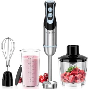 FRESKO Immersion Blender Handheld, 4-in-1 Stainless Steel Hand Stick Blender Electric with 12-Speeds & Turbo Mode, Powerful 500W Emulsion Blender with Beaker, Chopper & Whisk for Smoothies, Soup