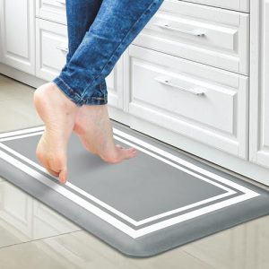 Tititex Stylish Grey Kitchen Mat Cushioned Anti-Fatigue Rugs,17.3″x 28″, 0.47″ Thick,Non Slip, Waterproof Classic Standing Desk Comfort Mat for Kitchen, Floor Home, Office, Sink, Laundry