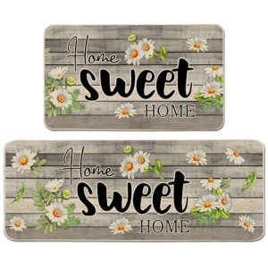 CUSUGBASO Daisy Kitchen Decor, Daisy Kitchen Rugs Set of 2 – Home Sweet Home Kitchen Mat for Floor – Farmhouse Spring and Summer Decor and Accessories for Home 17″x27+17″x47″