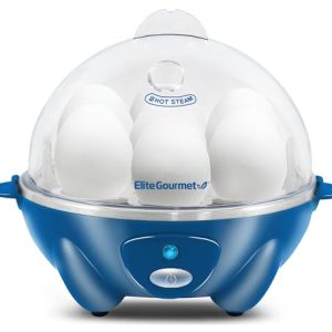 Elite Gourmet EGC007BL Rapid Egg Cooker, 7 Easy-To-Peel, Hard, Medium, Soft Boiled Eggs, Poacher, Omelet Maker, Auto Shut-Off, Alarm, 16-Recipe Booklet, Classic Blue