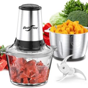 Food Processor, Meat Grinder & Veggie Chopper with 2 Bowls (8 Cup+8 Cup) – Includes 1 Set of Bi-Level Blades, 500W Powerful Electric Food Chopper for Baby Food Meats Vegetable and Nuts