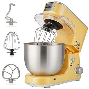 CUSIMAX Stand Mixer, 5-QT Stainless Steel Bowl Food Mixer, Tilt-Head Kitchen Electric Mixer with Dough Hook, Mixing Beater and Whisk, Splash Guard, Yellow