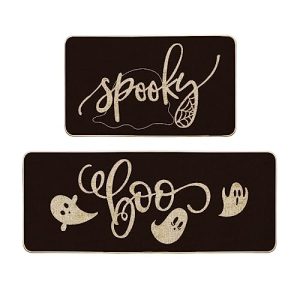 Artoid Mode Spooky Spider Web Ghosts Boo Decorative Kitchen Mats Set of 2, Seasonal Halloween Holiday Party Low-Profile Floor Mat for Home Kitchen – 17×29 and 17×47 Inch