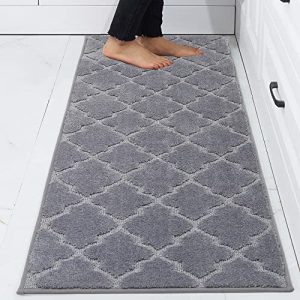 COSY HOMEER Soft Kitchen Floor Mats for in Front of Sink Super Absorbent Rugs and 20″x59″ Non-Skid Mat Standing Washable,Polyester,Grey