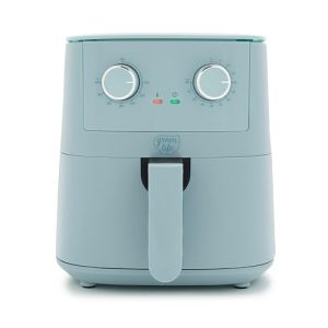 GreenLife 4.5QT Mechanical Air Fryer, PFAS-Free Ceramic Nonstick Crisper Drawer, Adjustable Temperature Timer Dial, LED Indicator, Easy Control, Dishwasher Safe, Compact Kitchen Essential, Blue Haze