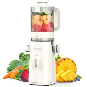 Cold Press Juicer, Updated Masticating Juicer Machines with 5″ Feeding Chute Fit Whole Fruits &Vegetables, 99.6% Juice Purity, Streamlined Parts Easier to Clean/1.5L Capacity/2 Cups Included