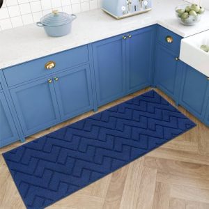 hicorfe Kitchen Rugs and Mats,Super Absorbent Polypropylene 20″ x 48″ Non-Slip Rug,Soft Comt Floor Mat,Machine Washable Kitchen,Hallway,Office,Sink,Laundry(Navy Blue)