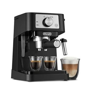 De’Longhi Stilosa Manual Espresso Machine, Latte & Cappuccino Maker, 15 Bar Pump Pressure + Milk Frother Steam Wand, Black / Stainless, EC260BK, 13.5 x 8.07 x 11.22 inches