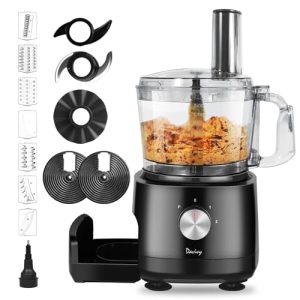 Davivy 7 Cup Food Processor, 10 Functions Built-in Storage Drawer Vegetable Chopper with 10 set blades,French fry cutting,Wavy slicing for Home Use,2-Speed & PULSE, Black,600W (7-Cup Built-in Drawer)