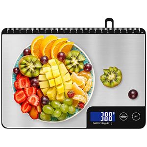 33lb Digital Kitchen Scale Large Weighing Area, Diyife Professional Electronic food Scale, Stainless Steel Household Scale, Touch Control, LCD Display, Hangable, 6 Units, Tare Function, With Batteries