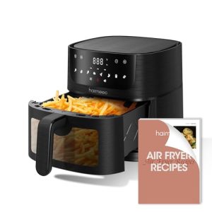 HAIMEEC Air Fryer 8-in-1 with 4.2 Qt Capacity and Easy View Windows, Max 400F, 95% Less Oil, 100+ Recipes, Shake Reminder, Nonstick Basket for Roast, Bake, Dehydrate, Reheat, Broil-CE01