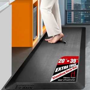 FEATOL Extra Thick Anti Fatigue Mat Floor Mat (20″ x 39″, Black), Standing Office Desk Mat Memory Foam Cushioned Anti Fatigue Ergonomic Kitchen Mats Comfort Standing Pad NOT PVC 9/10 Inch Thick