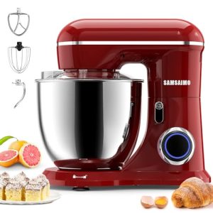 SAMSAIMO 3-IN-1 Electric Stand Mixer, 660W 10-Speed With Pulse Button, Attachments include 6.5QT Bowl, Dough Hook, Beater, Whisk for Most Home Cooks, Empire Red