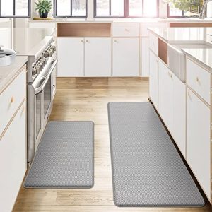 AUTODECO Kitchen Mats and Rugs Set of 2 – Cushioned Anti-Fatigue Kitchen Rug for Floor Washable 17″x29″ +17″x59″, Grey