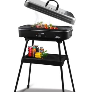 Upgrade Version – Artestia 1800W Electric Outdoor Grill with Lid Indoor Smokeless BBQ Grills with Temperature Control Portable Removable Stand Grill for Cooking, BBQ Party, Family