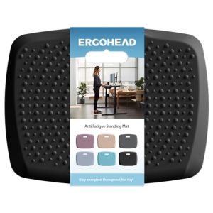 Ergohead Anti Fatigue Kitchen Floor Mat Comfort Standing Mat, Portable Office Standing Desk Mat, Multi-Purpose Kitchen Rug, Built-in Handle with Massage Points Comfort Floor Mat (Black, 17″ x 22″)