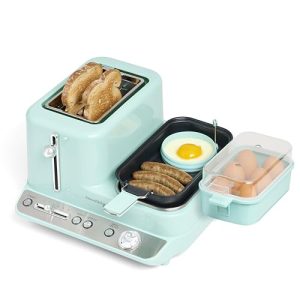 Nostalgia Classic Retro 3-in-1 Breakfast Station – Includes Egg and Veggie Steamer, Non-Stick Griddle, and Wide 2-Slot Toaster – Versatile Breakfast Maker Cooking Station with Toasting Control