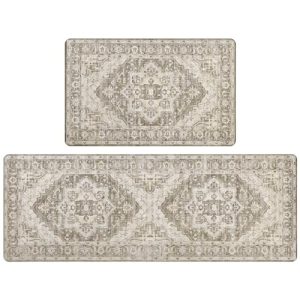 Pauwer Anti Fatigue Kitchen Mats Set of 2 Farmhouse Kitchen Rugs Non Skid Washable, Cushioned Kitchen Floor Mats, Waterproof Memory Foam Kitchen Runner Rug Comfort Standing Mat for Kitchen Home Office