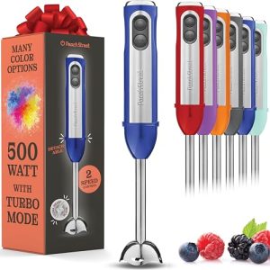 Powerful Immersion Blender, Electric Hand Blender 500 Watt with Turbo Mode, Detachable Base. Handheld Kitchen Blender Stick for Soup, Smoothie, Puree, Baby Food, 304 Stainless Steel Blades