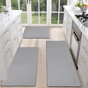 HEBE Kitchen Rug Sets 3 Piece Anti Fatigue Kitchen Mats for Floor Cushioned Kitchen Rugs and Mats Non Slip Waterproof Comfort Standing Mat Runner for Kitchen,Home Office,Sink,Laundry