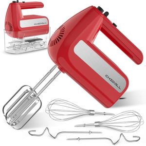 5-Speed Electric Hand Mixer, 800W Handheld Mixer with Turbo for Baking & Cooking, Kitchen Food Mixer with Storage Case & 6 Stainless Steel Attachments (2 Beaters, 2 Dough Hooks, 2 Whisks)-Red